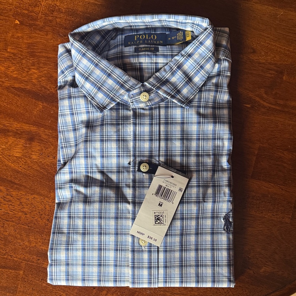 Polo by Ralph Lauren Men's Blue Checkered Long Sleeve Shirt